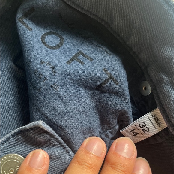 LOFT Dark Blue Frayed Hem Jean Shorts - Picture 3 of 4